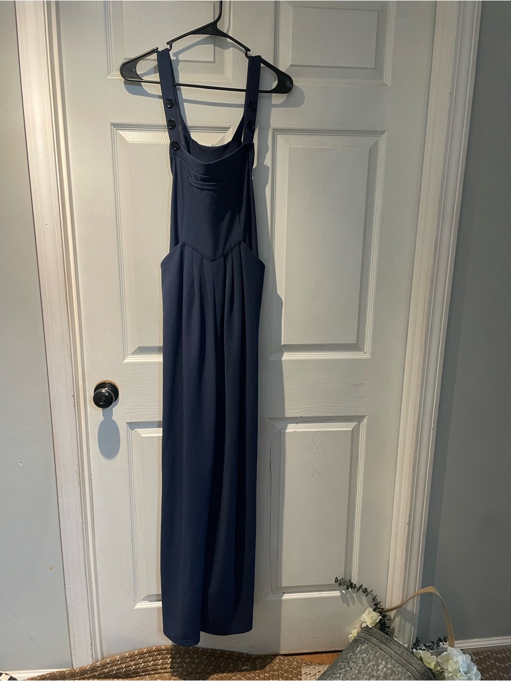 HALARA Navy Blue Jumpsuit with Button-Strap Overalls